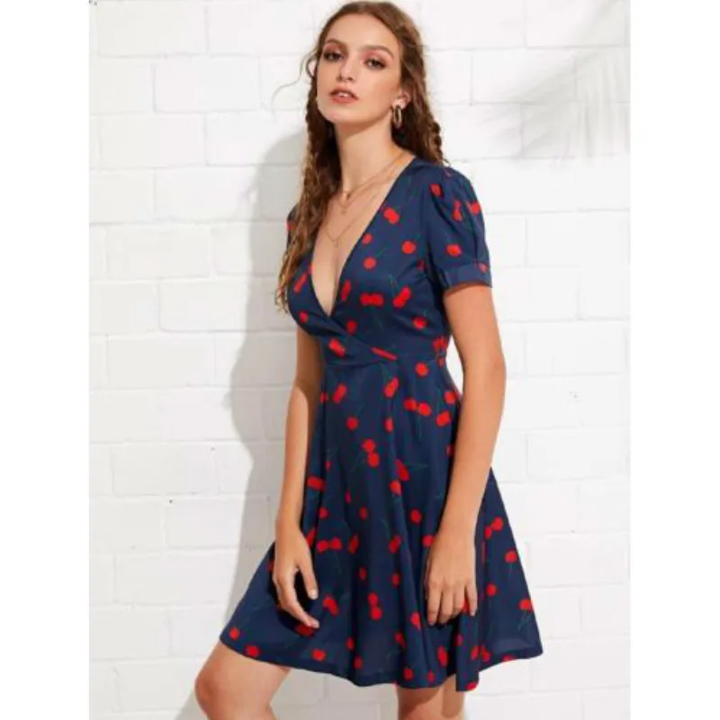 Женское летнее короткое пляжное платье трапециевидной формы с принтом