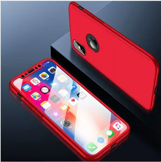 Красный 360 градусов полный чехол Защитный чехол для телефона для iPhone X XS 5 5S SE 6 6s Plus 7 8 Plus чехол для iPhone XS MAX XR передний и задний Чехол - Цвет: Красный