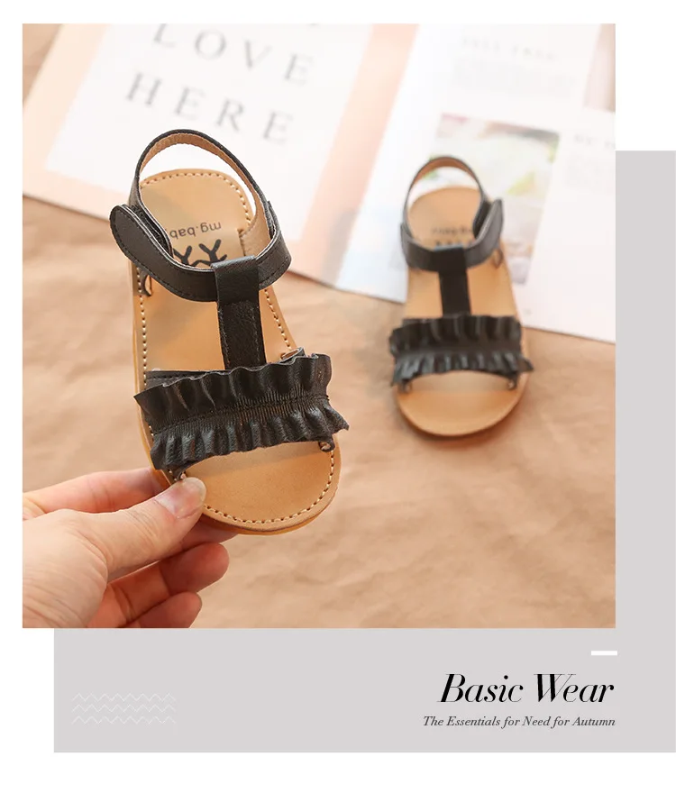 Детские сандалии модные кожаные летние для девочек обувь принцессы с оборками