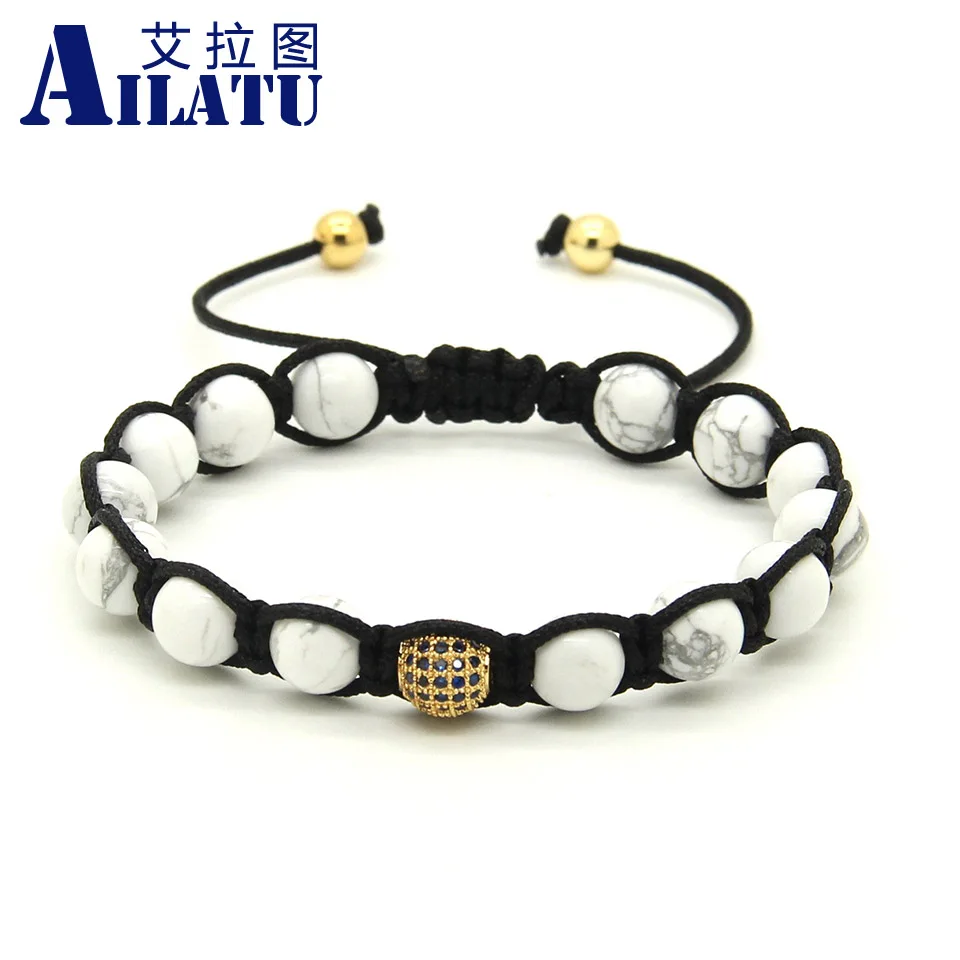 Ailatu 10 шт./лот натуральные белые мраморные бусины Howlite с 9 мм синими