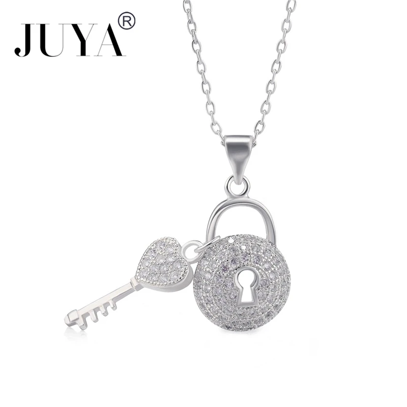 Collares mujer moda, Роскошные AAA циркониевые Стразы, подвеска с замком и ключом, ожерелье для женщин, ювелирное изделие, подарок, Золотое колье, ожерелье s - Окраска металла: Silver