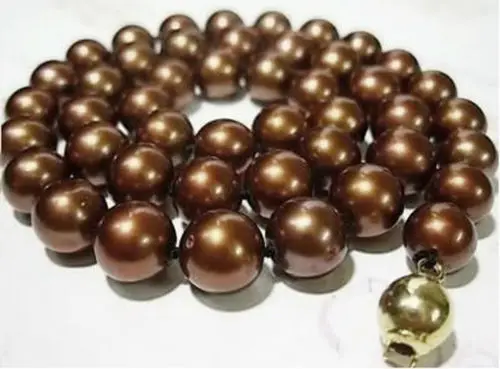 

New fashion 8mm chocolate simulated-pearl shell round beads chain necklace for women free shipping diy jewelry 18inch BV241