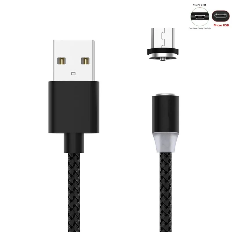 Black with Micro USB Магнитный USB кабель 1 м провод для быстрой зарядки для iPhone кабель для samsung S8 S9 S10 5G Plus Redmi Note 4 5 6 7 Pro телефонный провод - Цвет: Black with Micro USB