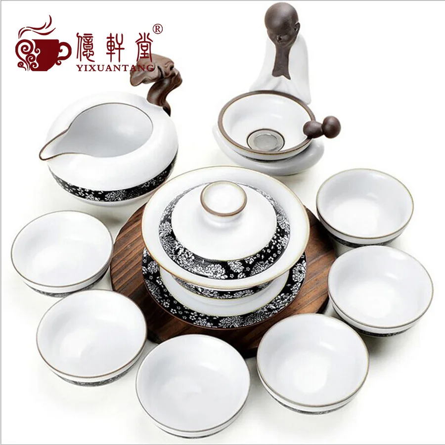 

High-grade white Ru kiln Kung Fu tea set of creative ceramics