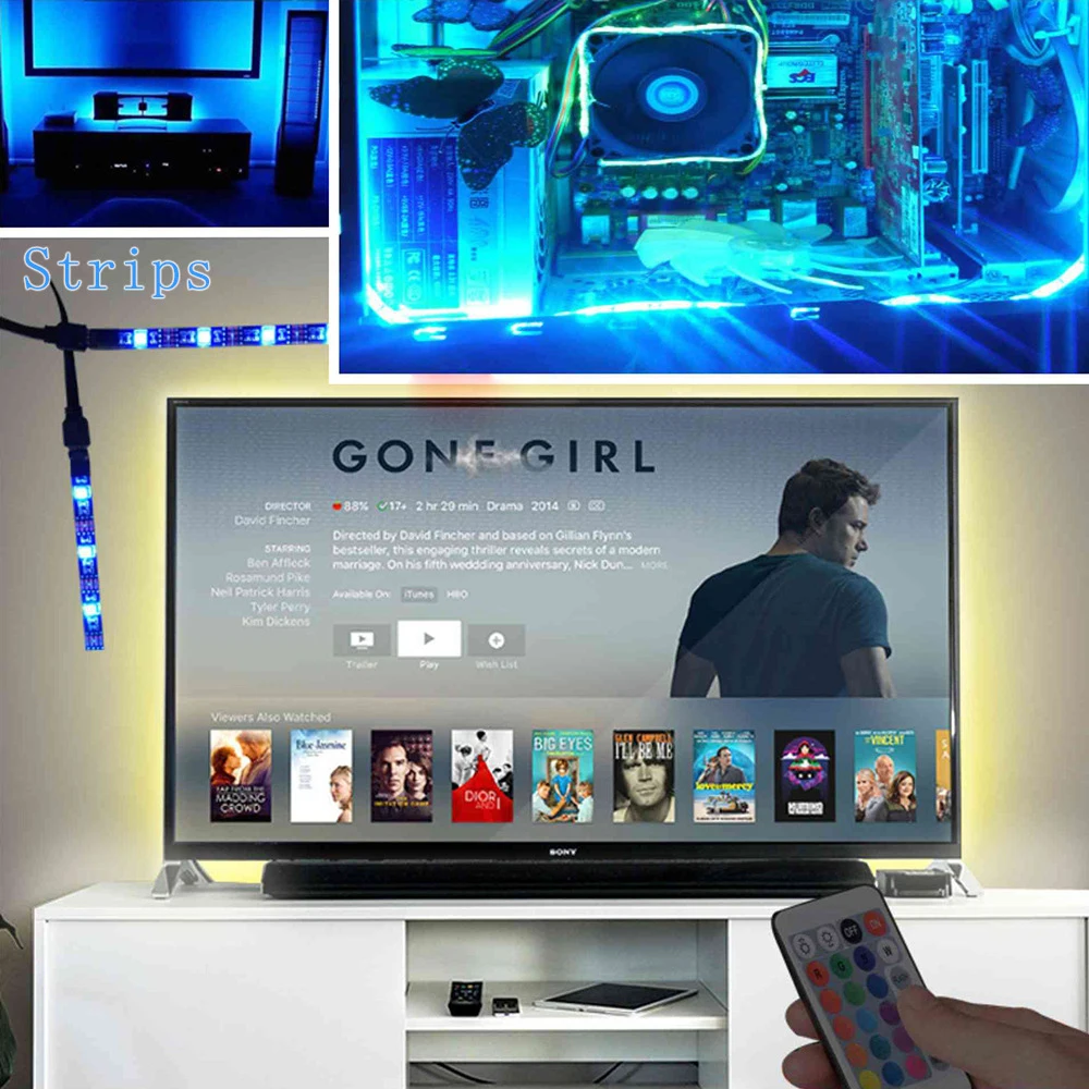 DeFong Indoor Fashion LED Light Strip USB Remote Control 1M/2M/1 In 4 0.5M RGB DC 5V Mood Bar For TV Computer Loudspeaker |