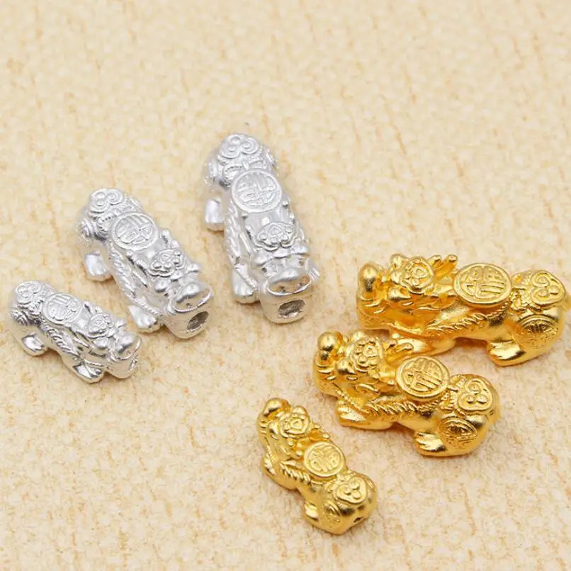 100% серебро 3D 999 Fengshui Pixiu Винтажные бусины из чистого серебра для ювелирных изделий