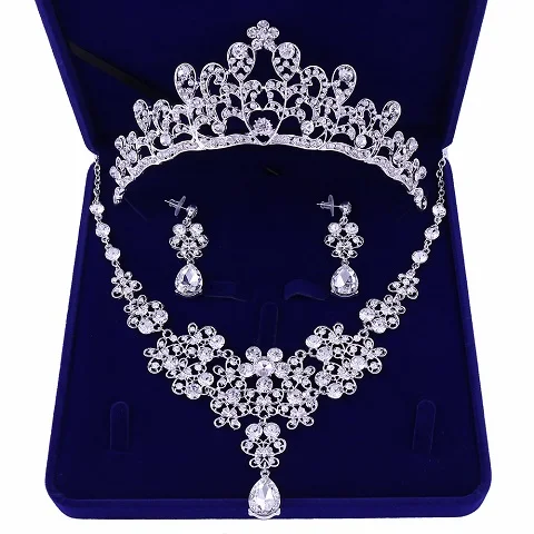 Fig Qualidade de Cristal Nupcial Do Casamento Conjuntos de Joias Mulheres Noiva Coroas Tiara Colar Brinco Joia Do Casamento - Окраска металла: Fig
