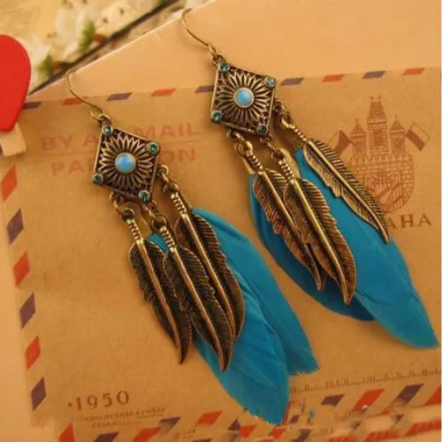 2016 Fashion Charms Vintage Drop Long Earrings feather black dangle earrings Jewellery bohemian | Украшения и аксессуары