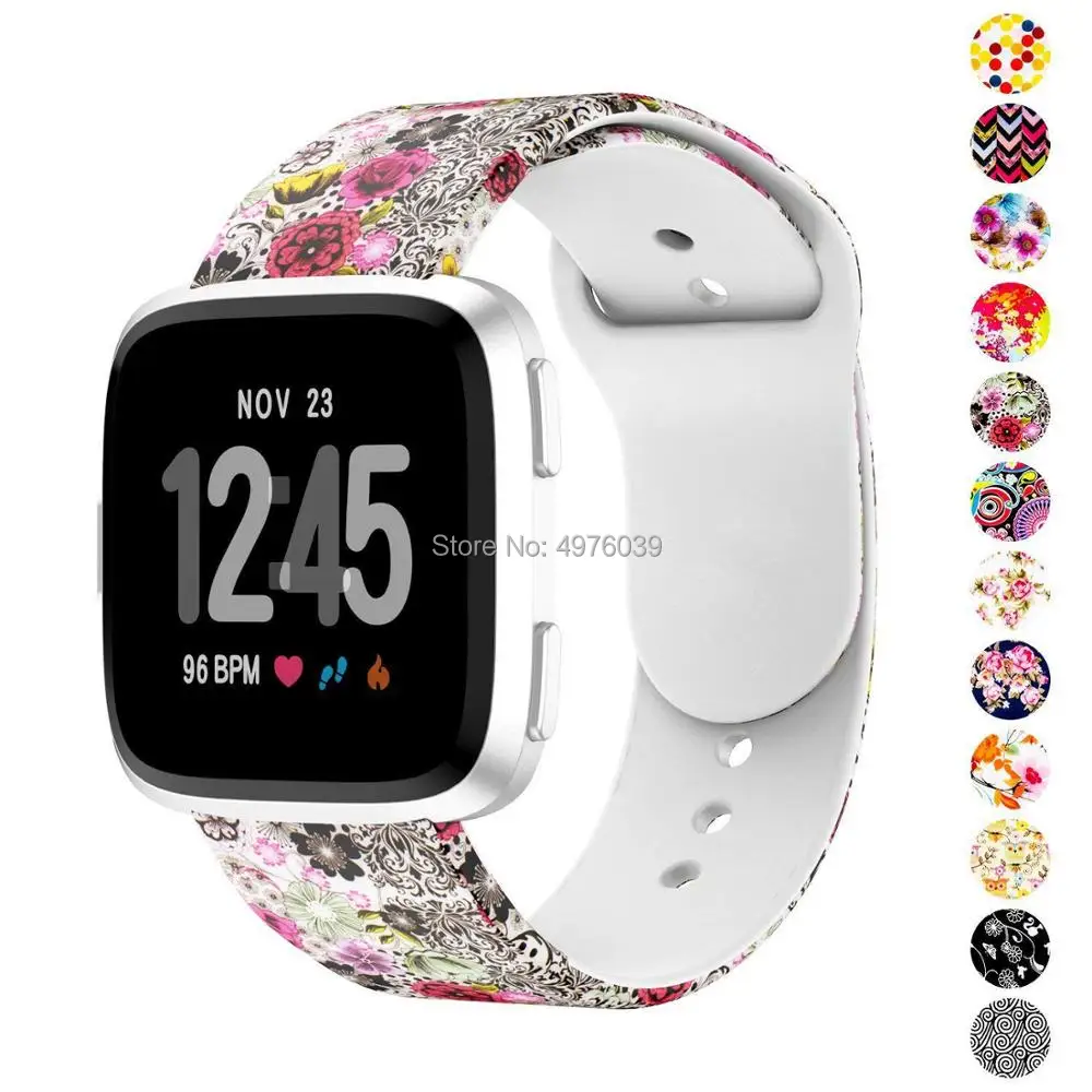 Ремешок с цветочным принтом для Fitbit Versa Band, силиконовые в форме цветка Браслет Fitbit Versa сменные браслеты браслет Ремешки для наручных часов - Цвет ремешка: Classic Flower