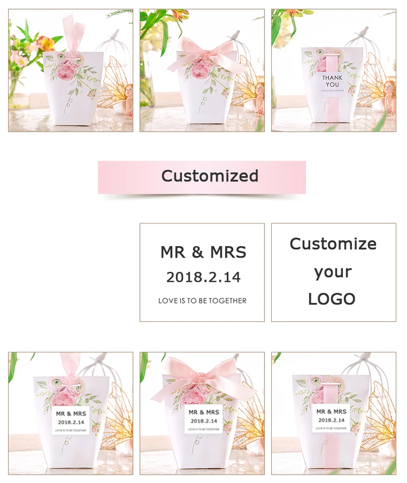 Yourwish DIY Индивидуальные свадебные сувениры высококлассные подарочные коробки бумажные детские подарочные коробки розовые цветы коробка для конфет 50 шт./лот