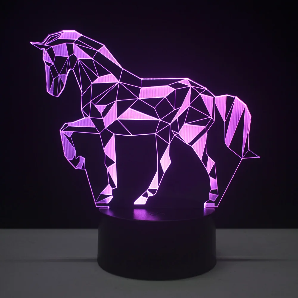Настольная 3D лампа с рисунком лошади светодиодный ночсветильник изменением 7