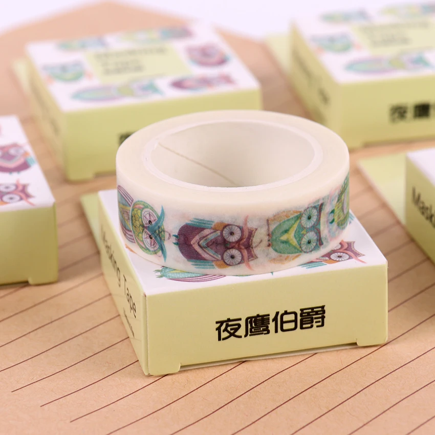 15 мм X 10 м милые Kawaii сова декоративные бумажные васи ленты DIY Скрапбукинг Маскировочная клейкая лента, наклейка, этикетка для школы, офиса, канцелярские принадлежности