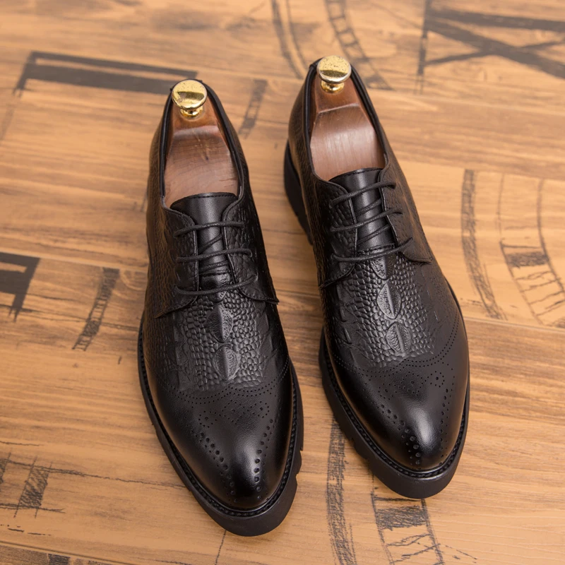 mens casual business office wedding formal dress soft leather brogue shoes gentleman black carving bullock platform oxford shoe | Обувь