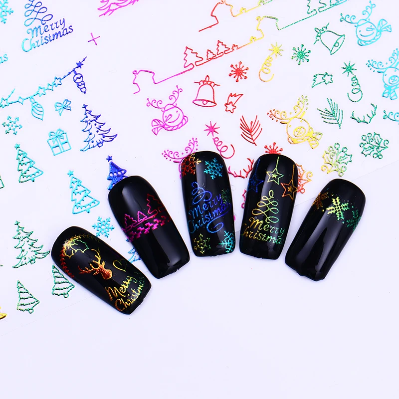 Рождественский 3d стикер для ногтей 12 шт. клей накладных с градиентом в виде