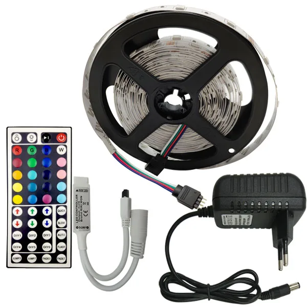 RGB Full Set 5 м 10 м 15 м СВЕТОДИОДНАЯ лента SMD RGB 5050 Светодиодная лента светильник RGB Fita гибкая светодиодная лента 12 В постоянного тока e с пультом дистанционного управления и адаптером - Испускаемый цвет: RGB Full Set