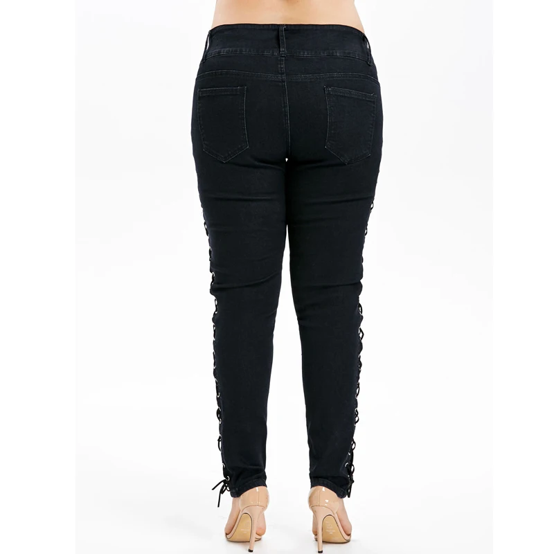 SexeMara узкие середине талии карандаш брюки джинсы по бокам Criss Cross Soild Chic
