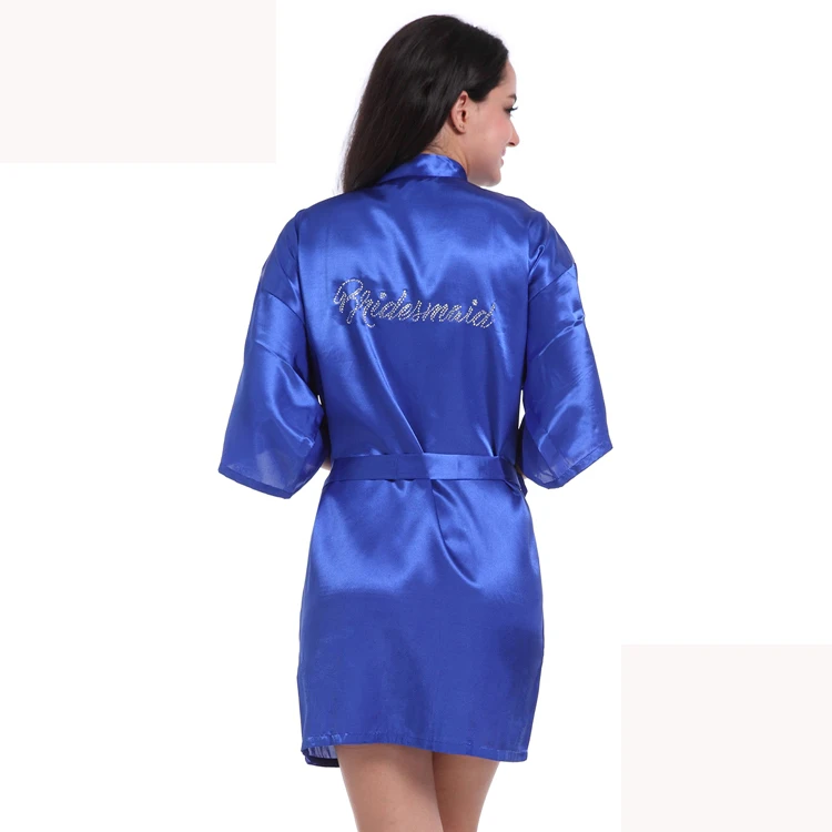 jewelblue Однотонный пояс, шелковое кимоно, халат для подружки невесты, женские шелковые халаты, горячее сверление, халат, Атласный халат, женская одежда, платья YZT1129 - Цвет: jewelblue