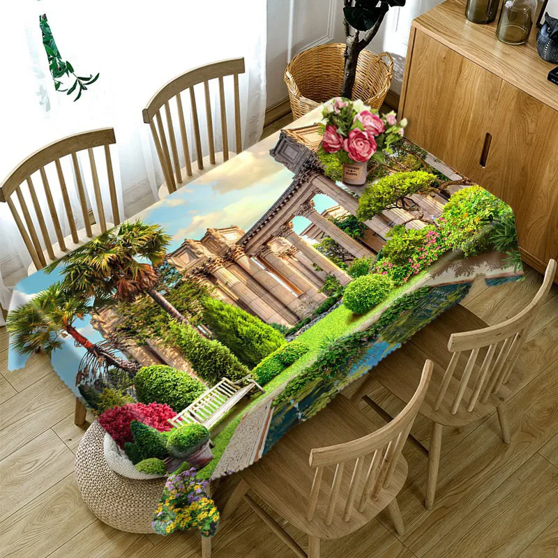 

Beautiful green countryside 3D Decorative Table Cloth Cotton Linen Tablecloth Dining Table Cover For Kitchen Home Decor
