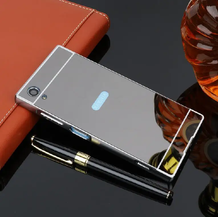Black Роскошные зеркальные чехлы из розового золота для sony Xperia xa1 plus, алюминиевая металлическая рамка, задняя крышка для sony Xperia XA 1 Plus - Цвет: Black