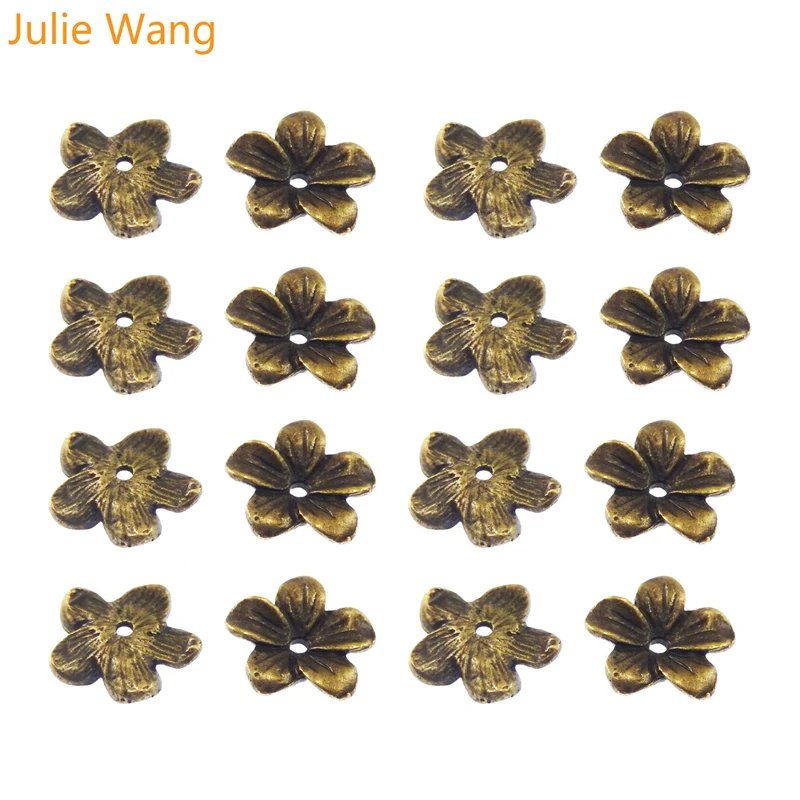 Julie Wang 60 шт./лот Античная бронзовая бусина в форме цветка из сплава Подвески для