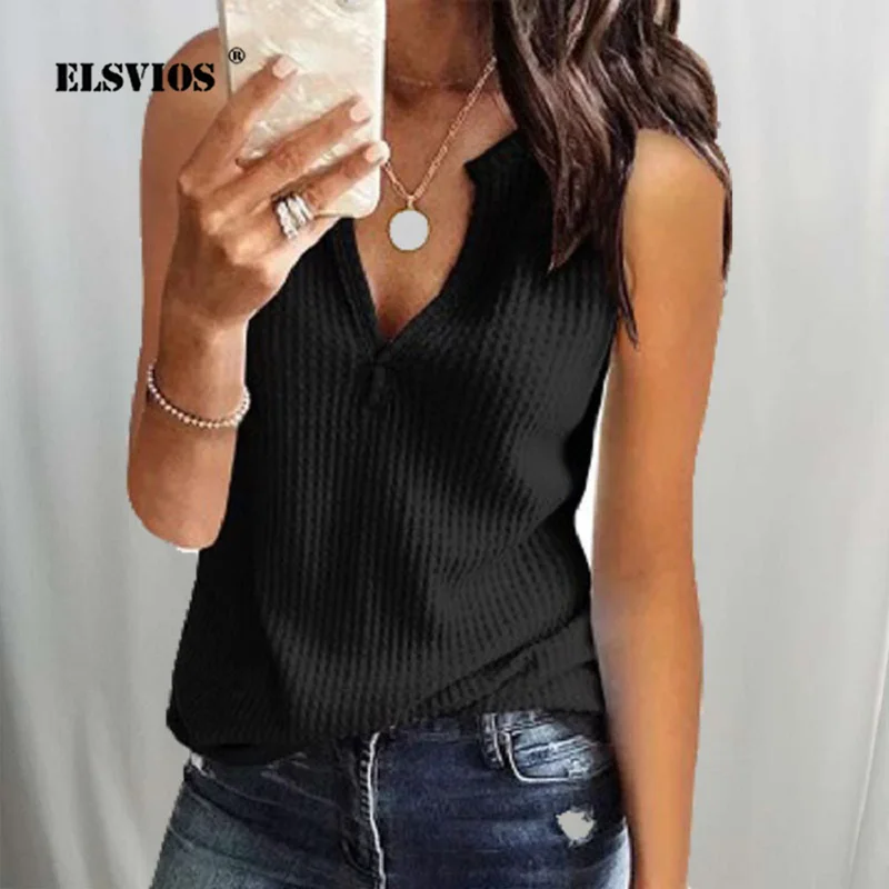 Женская трикотажная блузка с v образным вырезом ELSVIOS повседневная приталенная