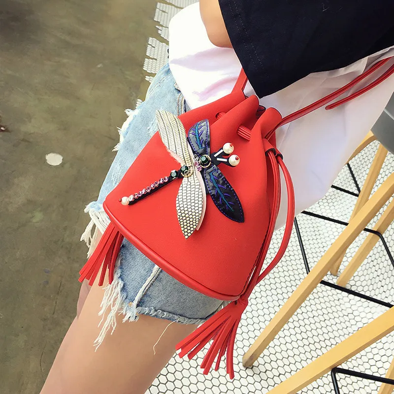 Lanso мода сумка-мешок стрекоза Дизайн женский Сумки на плечо высокое качество кожа