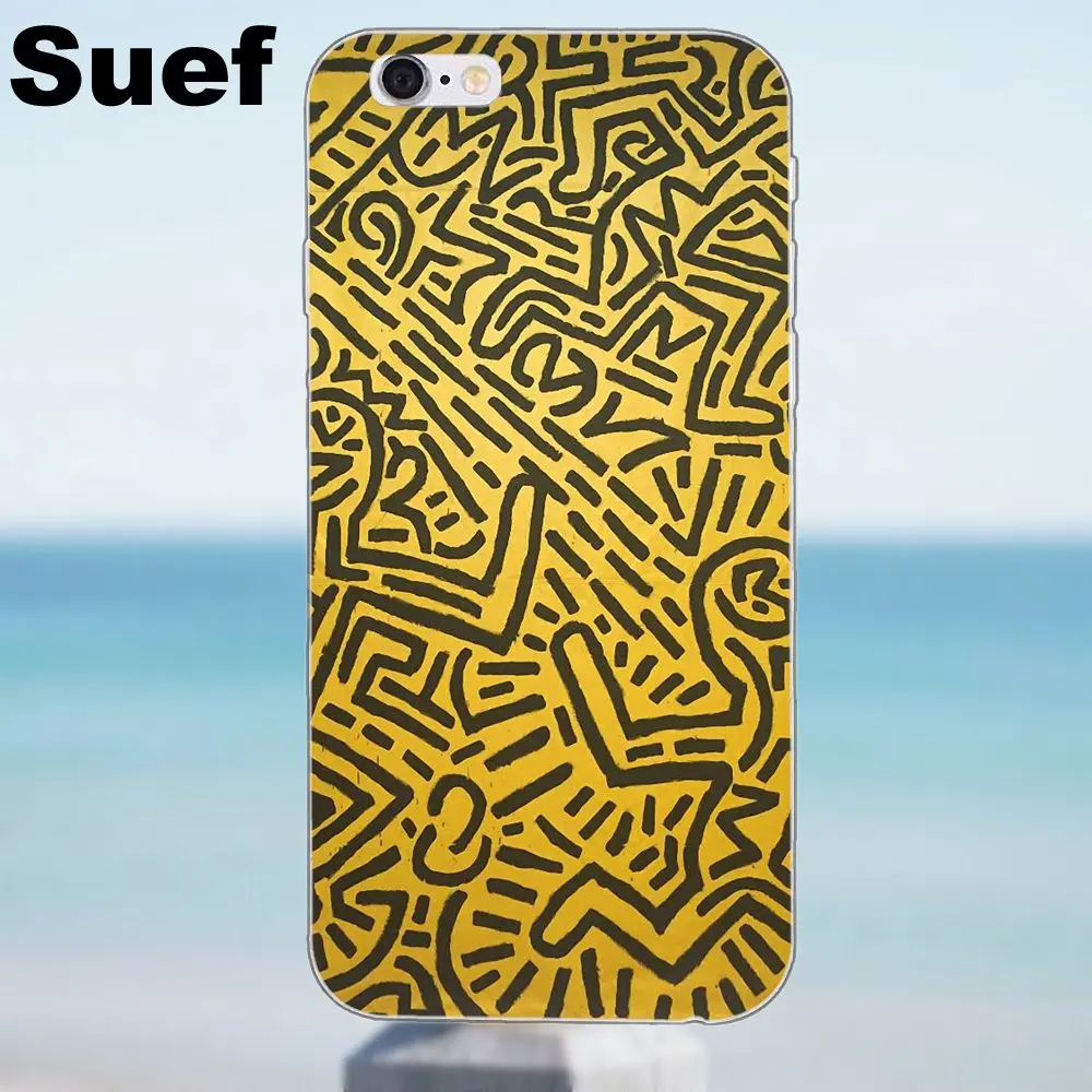 Suef Funny Keith Haring работает для iPhone X 4 4S 5 5S 5C SE 6 6S 7 8 Plus Galaxy J1 J3 J5 J7 A3 A5 2016 2017 мягкий TPU