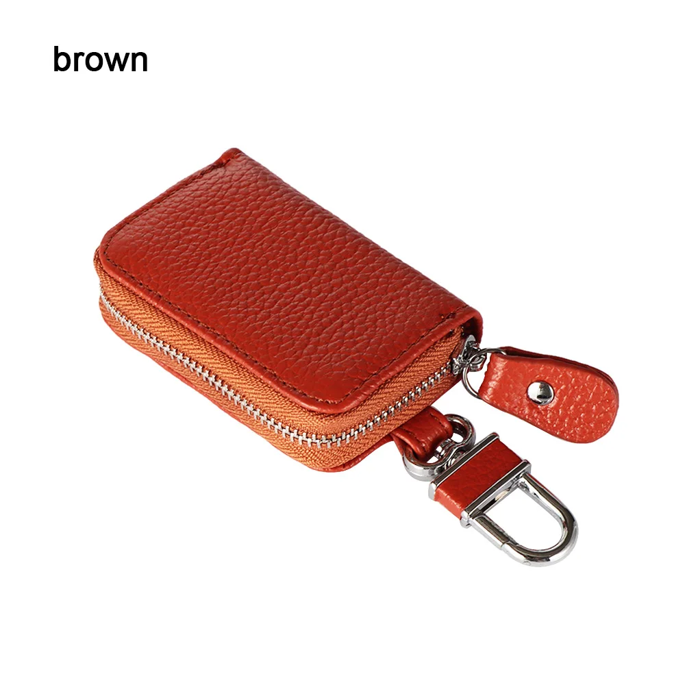 Brown 1 шт., женский, мужской, однотонный, на молнии, карман для ключей, авто, универсальный, из искусственной кожи, кошельки для ключей, на молнии, чехол для ключей, сумка унисекс, органайзер для ключей - Цвет: Brown