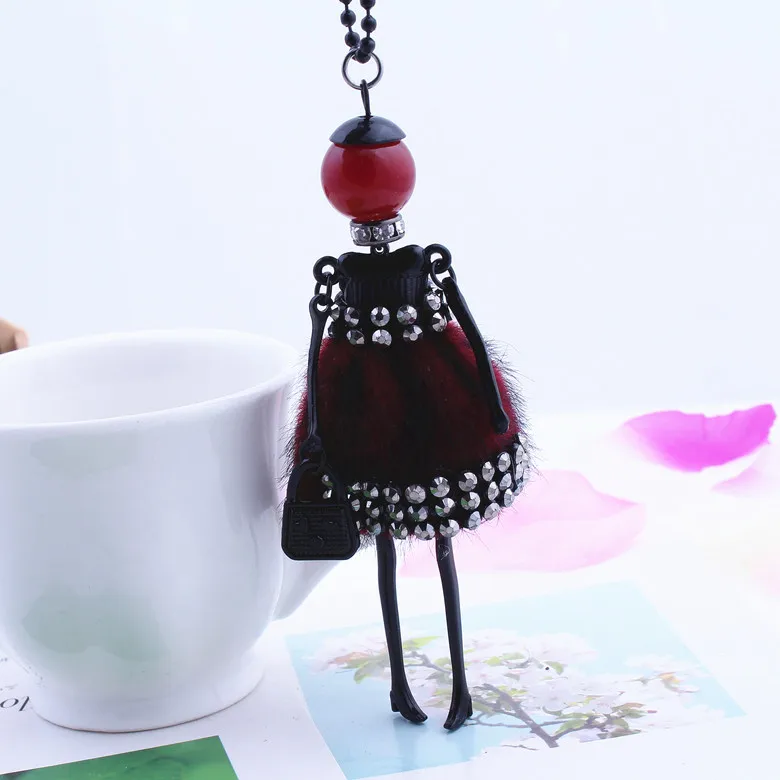 Женское Ожерелье с куклой стразы плюшевая ткань длинная стильная цепочка для