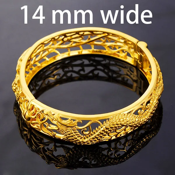 14 mm wide Вьетнамский песок золото невесты браслеты не выцветает латунь покрытием дракон феникс благоприятный Браслет Свадебные украшения - Окраска металла: 14 mm wide