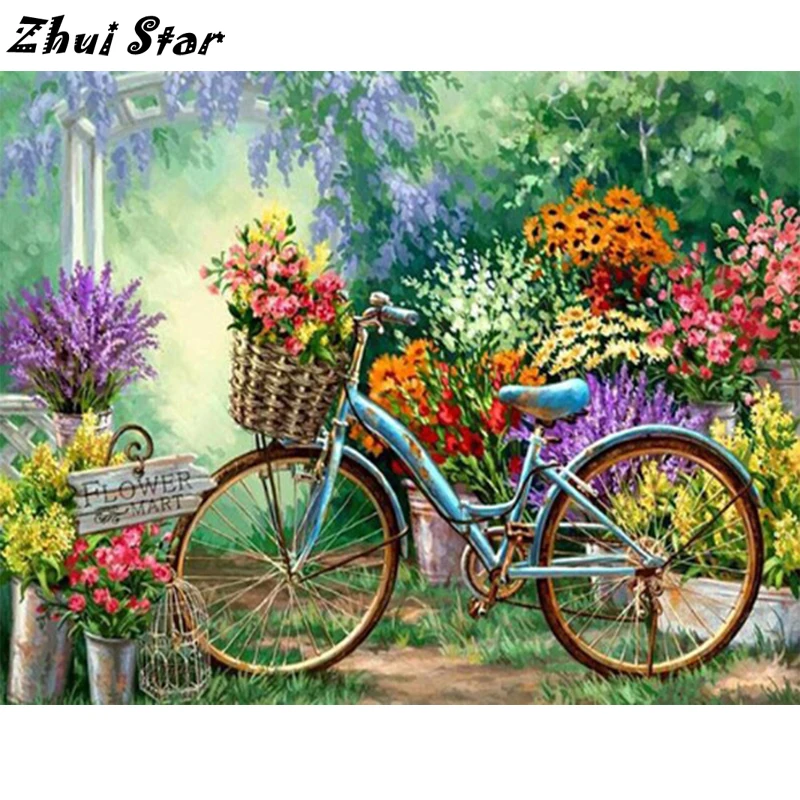 Набор для рукоделия "DIY Алмазная живопись Крест-стеж Мозаика 5D Велосипед & Цветок" (арт. FC1043).