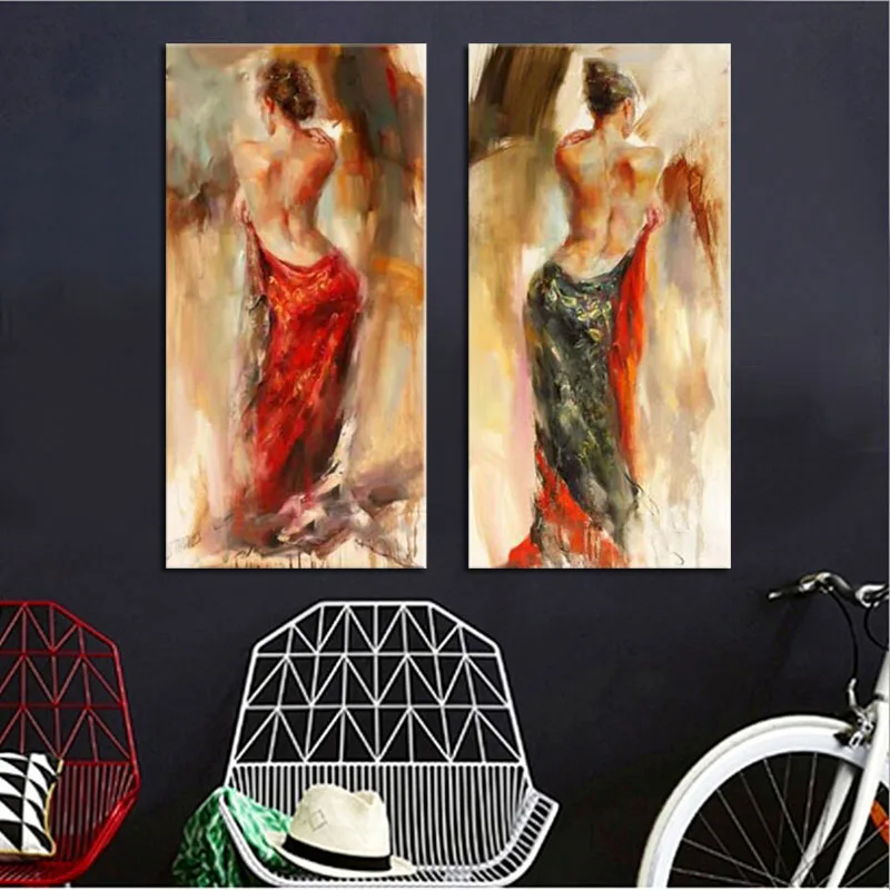 Ручная роспись танцоров фламенко Современная сексуальная обнаженная задняя