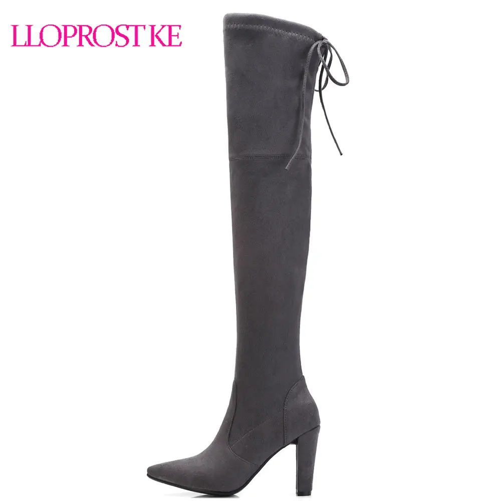 

Lloprost ke Sexy high heels shoes over the knee boots fashion elegant party shoes autumn boots flock thigh high boots D139