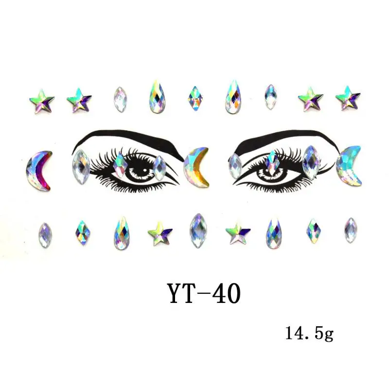 1pc YT-40 38 стилей ночной клуб клей лицо драгоценные камни Хрустальные стикеры макияж лицо кристалл драгоценности Фестиваль наклейки с драгоценными камнями для тела Искусство - Цвет: 1pc YT-40