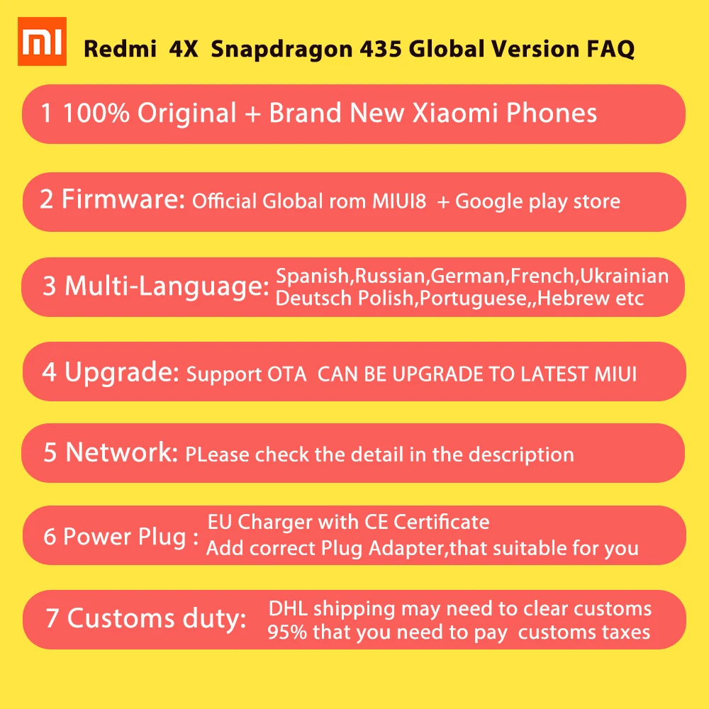 Оригинальный Xiaomi Redmi 4X3 ГБ Оперативная память 32 Встроенная Смартфон Snapdragon 435 Octa Core