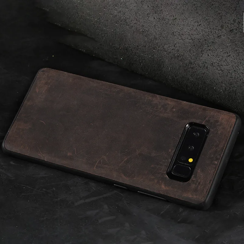 Deep Brown Чехол для телефона из натуральной кожи для samsung Galaxy Note 10, 9, 8, чехол Crazy Horse, кожаная задняя крышка для S7, S8, S9 Plus, A5, J5, J7, чехол s - Цвет: Deep Brown