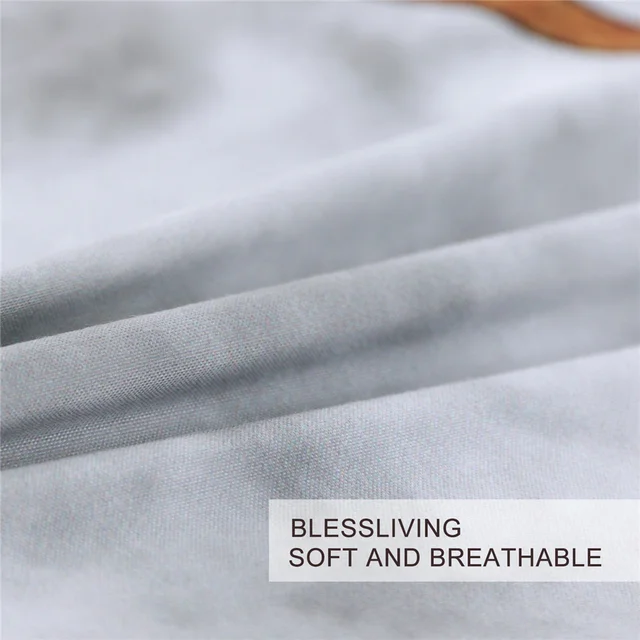BlessLiving Geometric Bedding Set Marble Print Duvet Cover Set Blocks Bed Cover Fashionable Gray Golden Luxury Bedspreads King 3