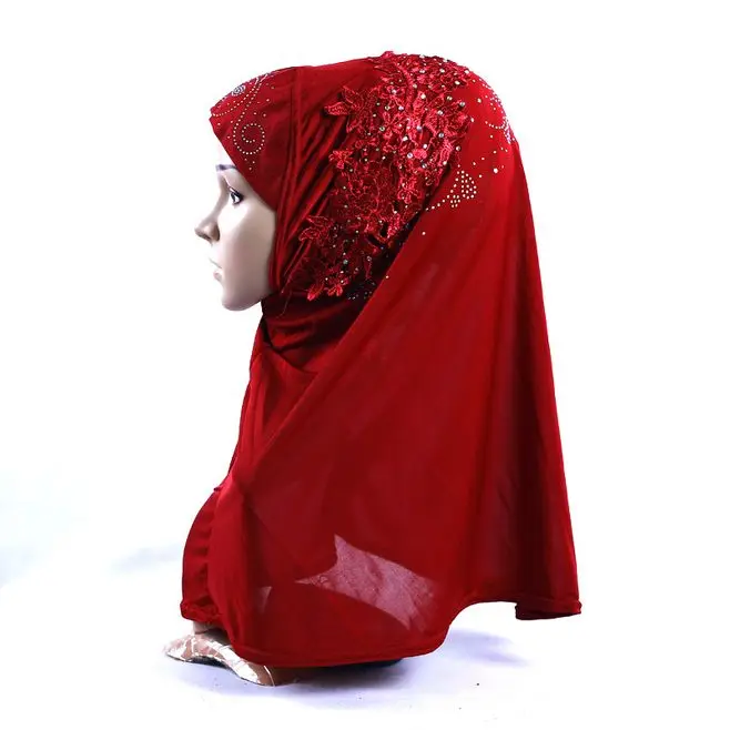 dark red Модная аппликация мгновенная шапочка под хиджаб с бриллиантами мусульманская цельная Женская хиджаб шапка с длинным горлом Женская шляпка - Цвет: dark red