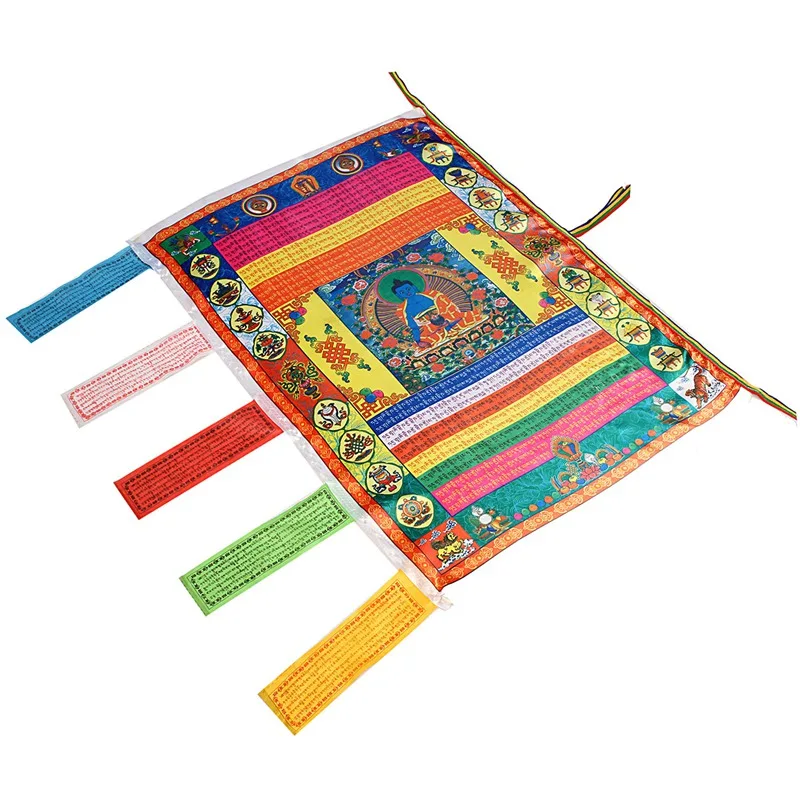 KiWarm Classic Tibetan Style Silk Wind Horse Flag Buddhism Medicine Buddha Prayer Wall Hanging Decor 68cm X 94cm | Дом и сад