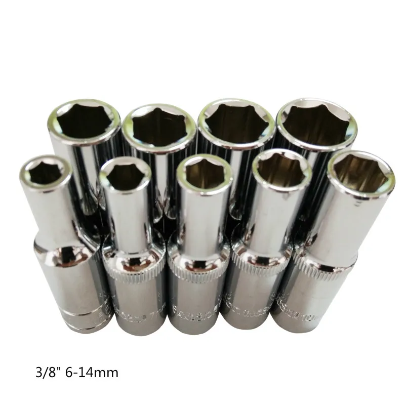 

9 Pcs 3/8" 6-14mm CR-V Lengthened Type Universal Socket Wrench Head Hand Tools Inner Hexagon Spanner Allen Head Auto Repair Tool