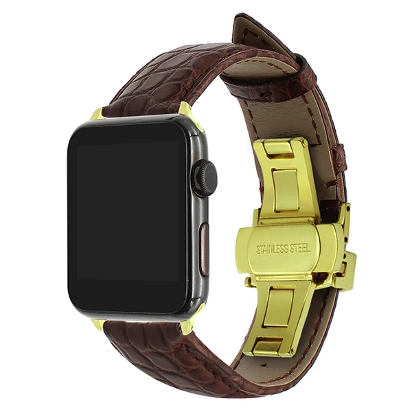 Brown GD Ремешок для часов из натуральной кожи аллигатора для iWatch Apple Watch Series 5 4 3 2 1 38/40/42/44 мм ремешок из стали с застежкой-бабочкой - Цвет ремешка: Brown GD