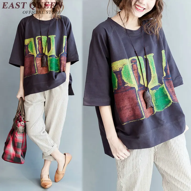 Русская Футболка женская художественная Рубашка льняная одежда 2018 новая рубашка