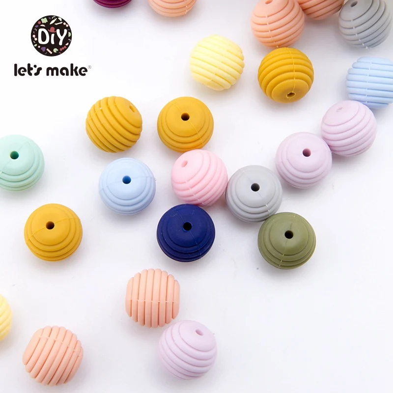 Let's make Silicone Beads Teethers 15mm 20pcs DIY Threaded Silica Beads BPA Free 4-6 Months Spiral Food Grade Silicone Teething