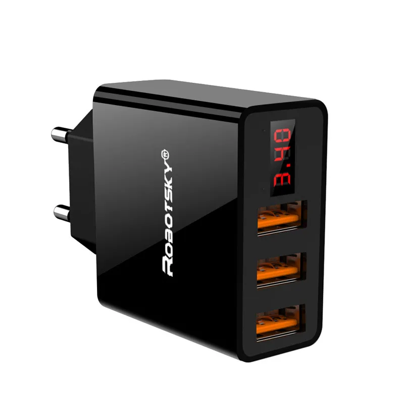 5 в 3,4 а быстрое USB зарядное устройство для телефона, 3 порта, для путешествий, USB настенный адаптер для зарядки, светодиодный дисплей, штепсельная вилка стандарта США/ЕС для iPhone, samsung, Xiaomi, планшетов