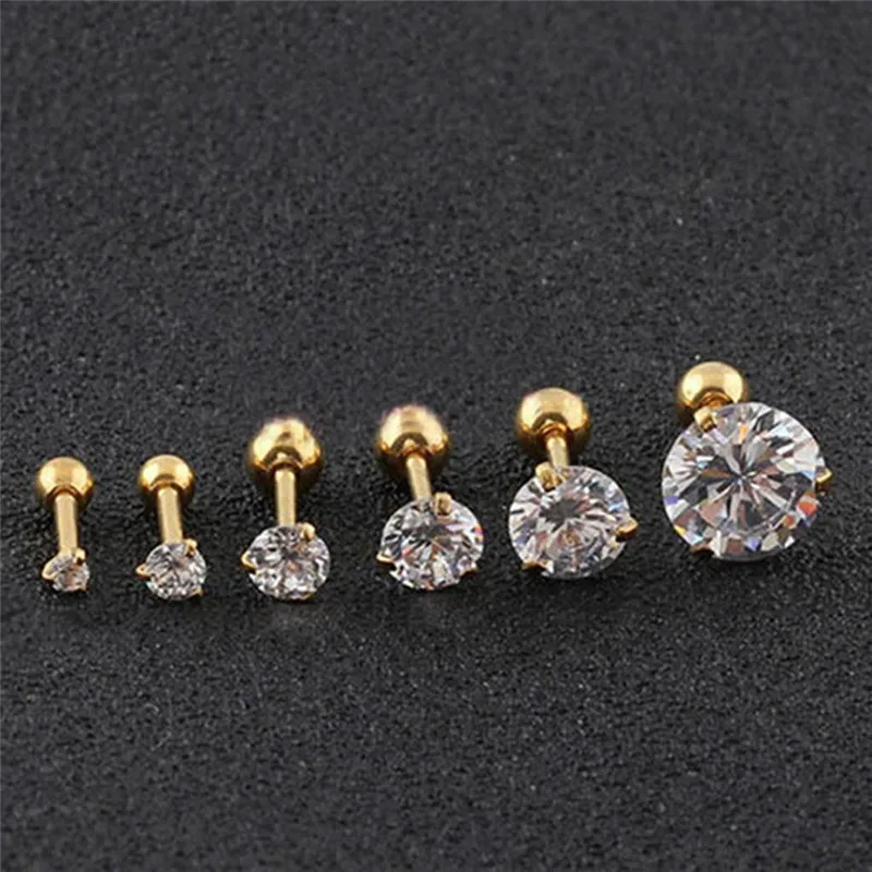Gold Clear 1 шт. Модные CZ 3 зубец ушной хрящ из нержавеющей стали серьги гвоздики Кристалл Циркон пирсинг ювелирные изделия золото прозрачный букле - Окраска металла: Gold Clear