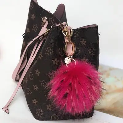 hot pink Роскошный бренд 15 см Пушистый натуральный шарик из меха лисы помпоны меховой помпон шар брелок для автомобиля брелок металлическое Кольцо Подвеска для женщин F281 - Цвет: hot pink