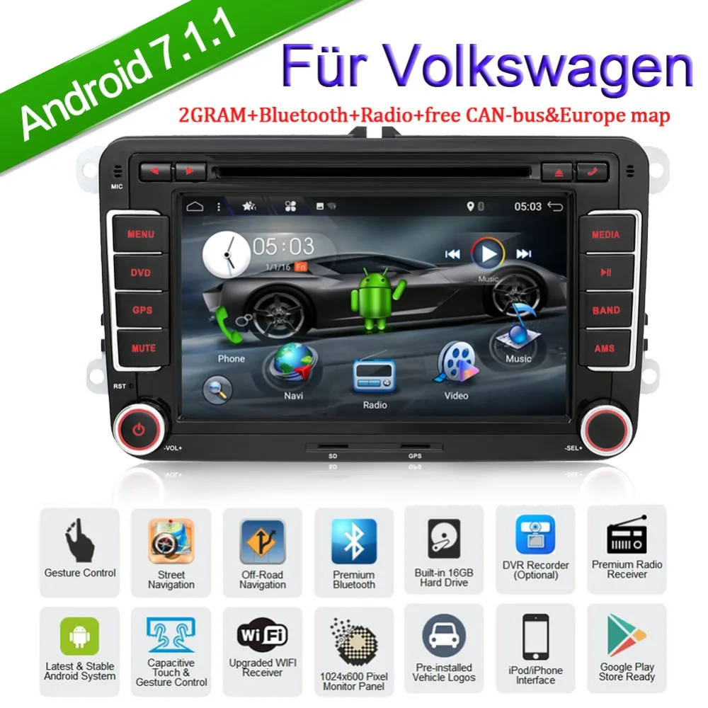2 DIN Авторадио Android 7.1.1 стерео для Volkswagen GOLF MK5 MK6 JETTA PASSAT B6 Polo Skoda Fabia gps навигации USB/SD Wi