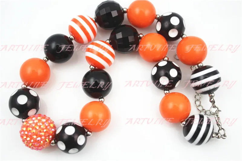 Массивная бусина в горошек для девочек черная и оранжевая жвачка Хэллоуина