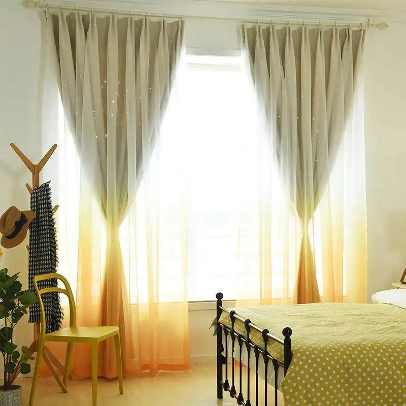 Градиент сплошной Шторы s со звездами для Гостиная/Спальня разноцветный тюль