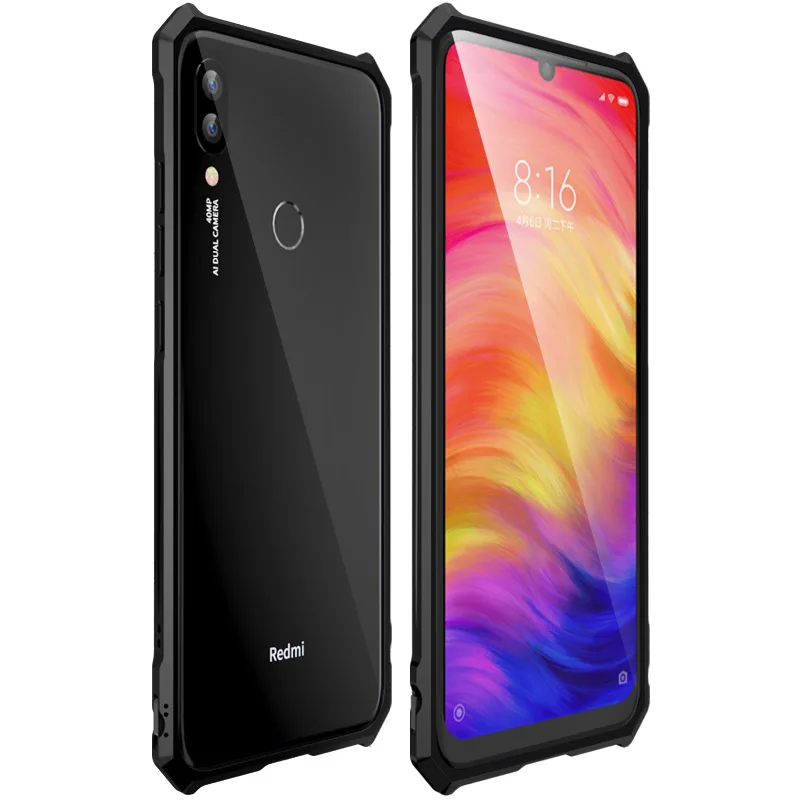 Роскошный флип-бампер из металлического сплава для Xiaomi Redmi Note 7 Чехол Алюминиевый металлический бампер для Redmi Note 7 Pro 6,3 дюймов Чехол - Цвет: Black